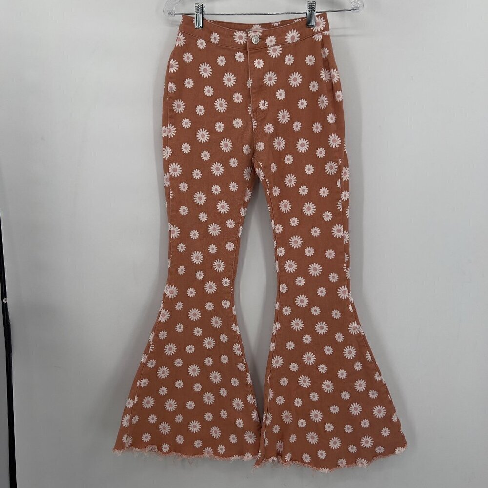 Altar'd State Women's High Rise Flower Power Bell Bottom Pants S